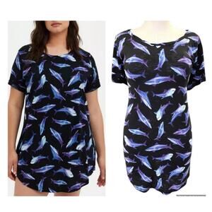 Torrid 2 (2X 18/20) Shark Print Pajama‎ Sleep Dress Tunic Gown New Lounge Horror